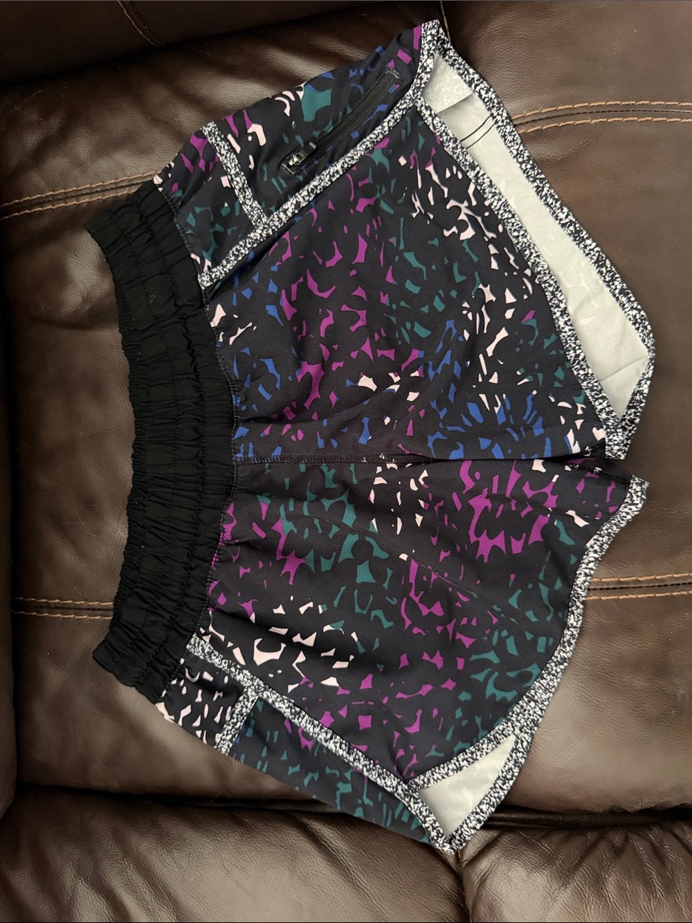 lululemon athletica Black Athletic Shorts with Purple, Teal & Pink Pattern